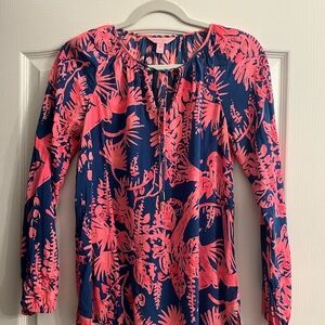 Lilly Pulitzer Navy and Coral Floral Peasant Blouse